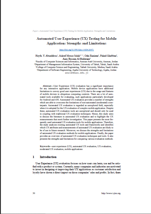Automated User Experience (UX) Testing for Mobile Application: Strengths and Limitations