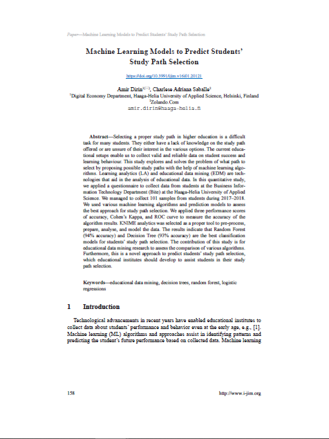 Machine Learning Models to Predict Students’ Study Path Selection