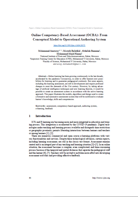 Online Competency-Based Assessment (OCBA): From Conceptual Model to Operational Authoring System
