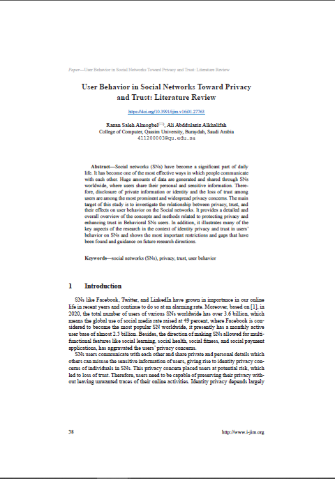 User Behavior in Social Networks Toward Privacy  and Trust: Literature Review