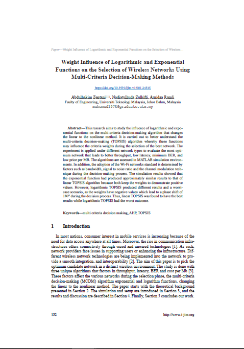 Weight Influence of Logarithmic and Exponential Functions on the Selection of Wireless Networks Using Multi-Criteria Decision-Making Methods